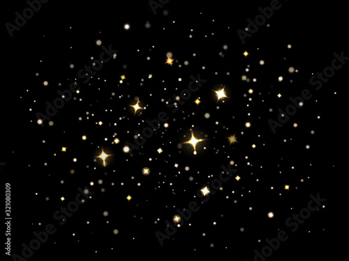 Magic sparkling dust. Particles lighting magical sparkle stars, sparkling gold glitter stardust. Sparkle flare light effect vector illustration isolated set. starry christmas night sky decoration