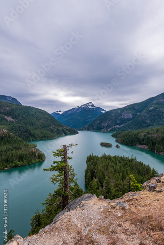 Mountain landscape with Diabolo Lake, Cascades National Park, Washington, USA