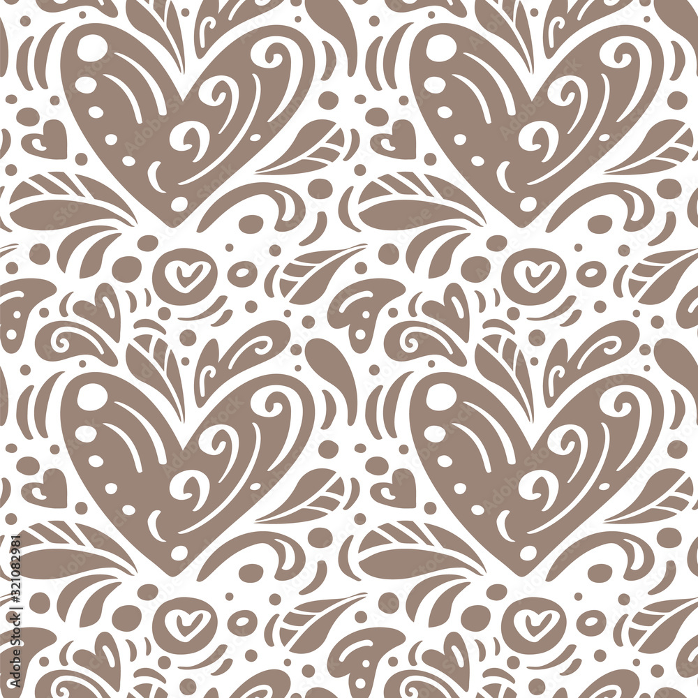 Cute calligraphy hearts seamless vector pattern with flourish swirl. Love Valentine poster background. Hand drawn different heart and floral elements. Wedding invitation Cute calligraphy hearts seamless vector pattern with flourish swirl. Love Valentine poster background. Hand drawn different heart and floral elements. Wedding invitation