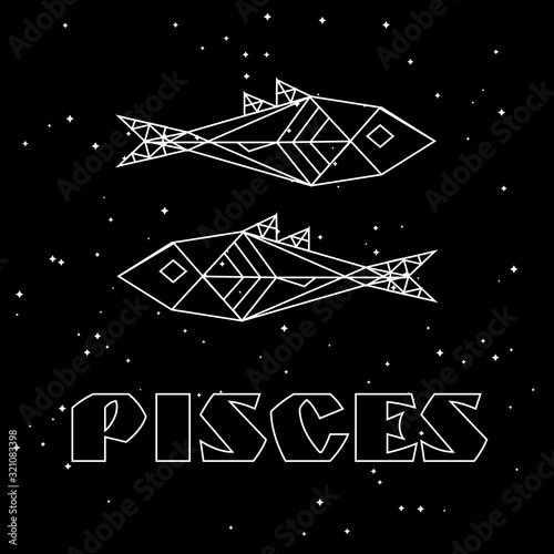 Abstract polygonal zodiac sign pisces on black starry sky background