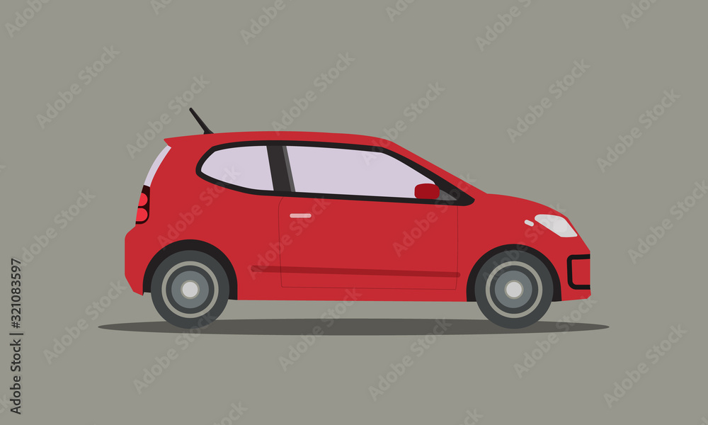 Flat red car vector.Automobile with isolated background.Side of mini car design