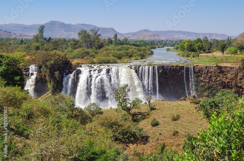 Beautiful view of Blue Nile Falls. Waterfall on the Blue Nile river. Nature and travel. Ethiopia, Amhara Region, near Bahir Dar and Lake Tana