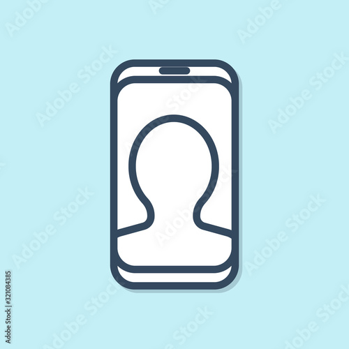 Blue line Taxi call telephone service icon isolated on blue background. Taxi for smartphone. Vector Illustration