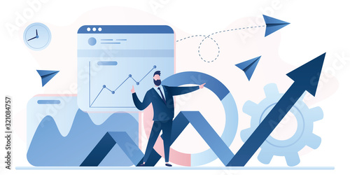 Stock market analysis. Business analyst handsome businessman. Financial Literacy background.