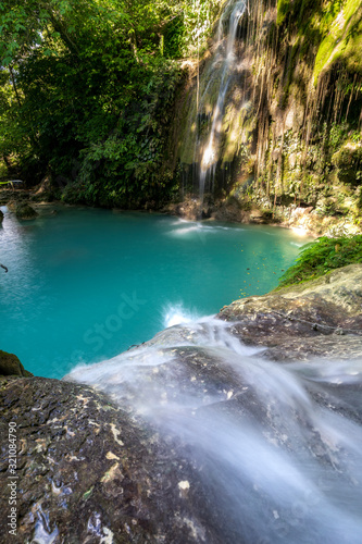 quite waterfall on philippine island cebu near badian. No people 2020, amazing blue turquoise water