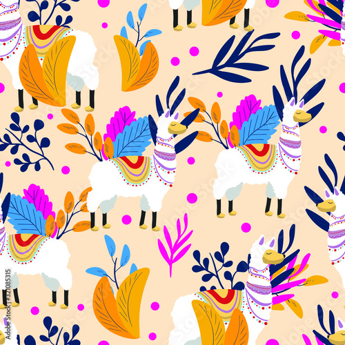 Lama , fashion , botanical vector seamless pattern. Concept for print, wallpaper, wrapping paper