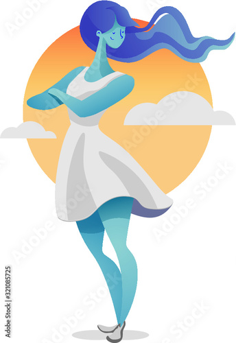 Woman character design in sunset background