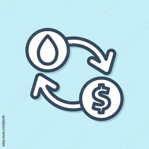 Blue line Oil exchange, water transfer, convert icon isolated on blue background. Vector Illustration