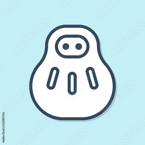 Blue line Maneki neko cat icon isolated on blue background. Japan lucky charm. Vector Illustration