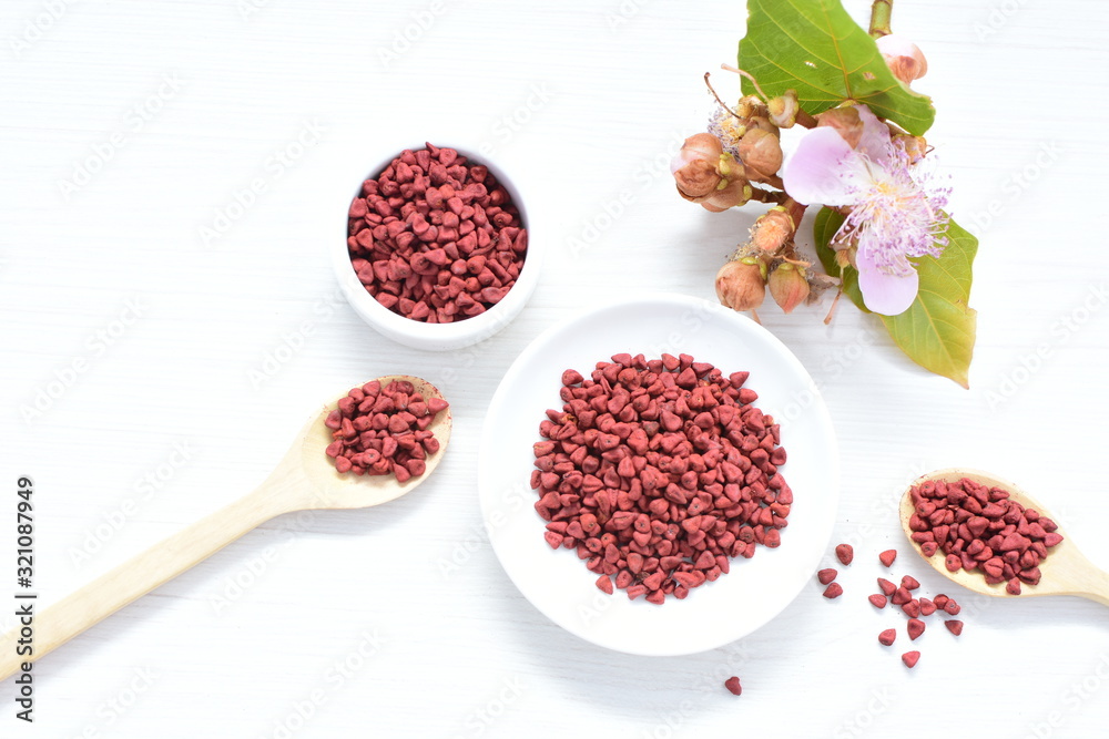 Achiote seed called Bixa orellana of America, used to flavor food Achiote seed called Bixa orellana of America, used to flavor food
