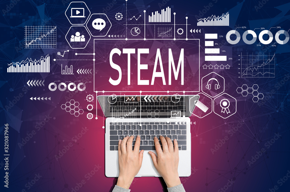STEAM concept with person using a laptop computer STEAM concept with person using a laptop computer