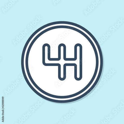 Blue line Gear shifter icon isolated on blue background. Transmission icon. Vector Illustration
