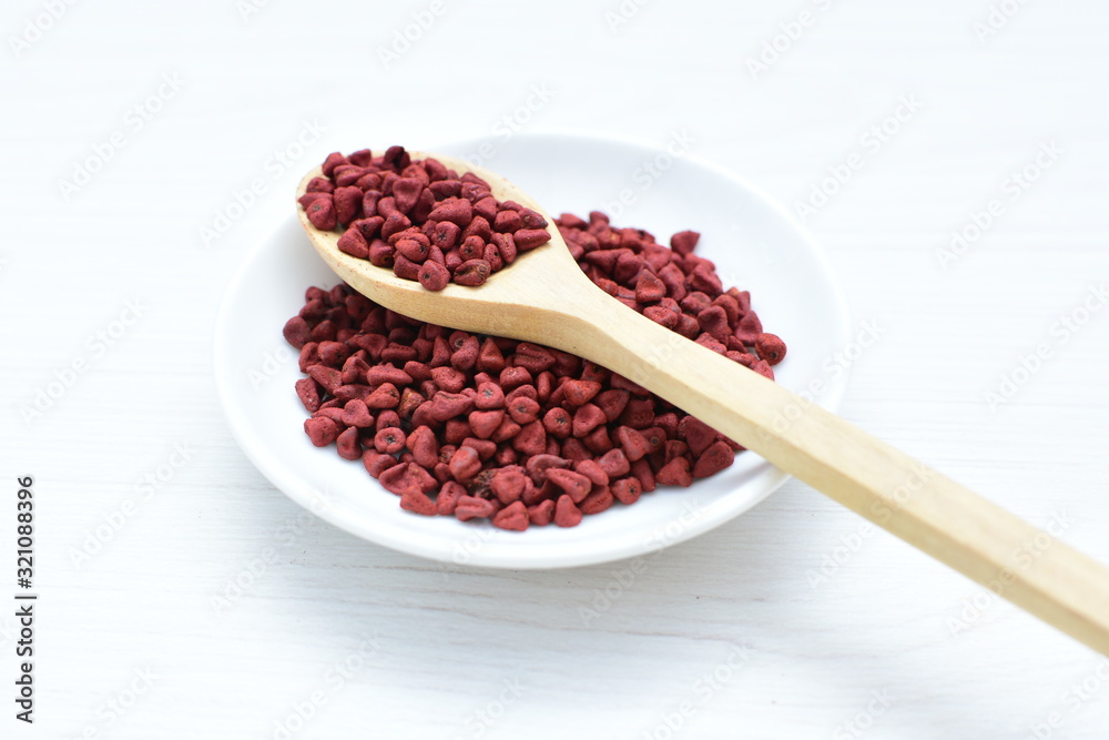 Achiote seed called Bixa orellana of America, used to flavor food