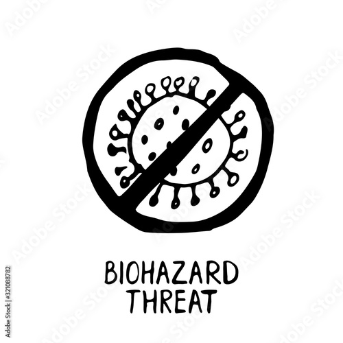 Biohazard threat lettering Hand Drawn icon. Vector illustration isolated on white background