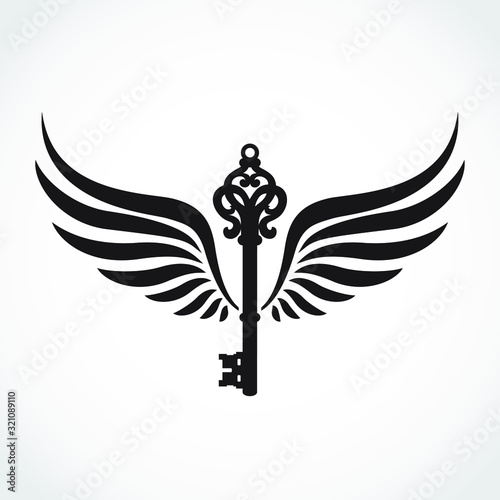 silhouette winged ornamental key symbol