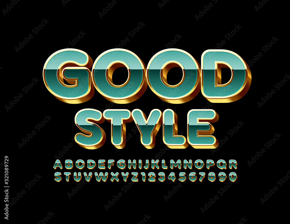 Vector Good Style chic Font. Golden Alphabet Letters and Numbers