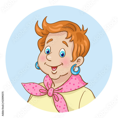 Portrait of a young woman with a short haircut - avatar icon in a circle. Isolated on white background. In cartoon style. Vector illustration.