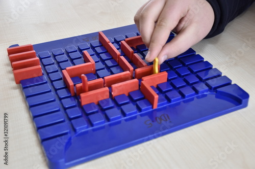a board game and playing hand