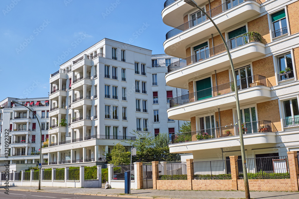 Contemporary apartment buildings seen in the Prenzlauer Berg district in Berlin, Germany