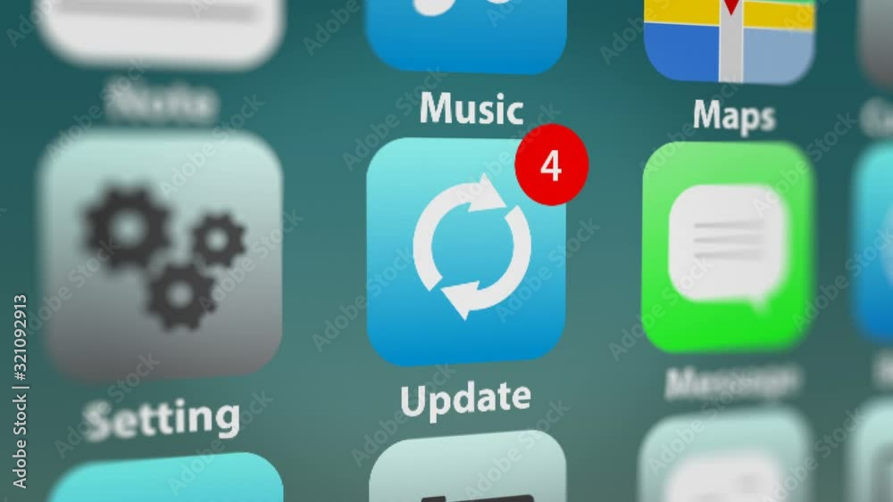 Update App Icon with Notifications on Smart Phone Screen, All data on the Footage are Fictional, Created Specially for This Concept. Update App Icon with Notifications on Smart Phone Screen, All data on the Footage are Fictional, Created Specially for This Concept.