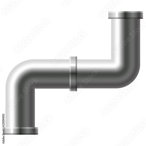 Pipe stainless steel, metallic plumbing fittings pipeline. Water, fuel or gas pipes sewage, oil refinery industry pipeline, house sewervector illustration