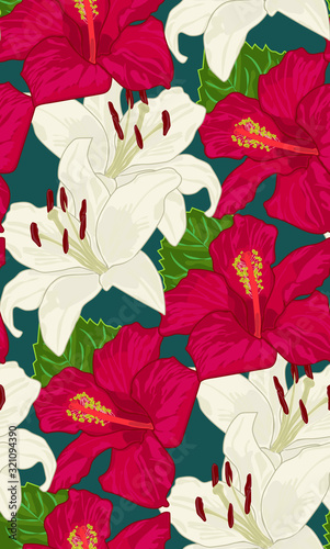 Hibiscus flowers - seamless pattern