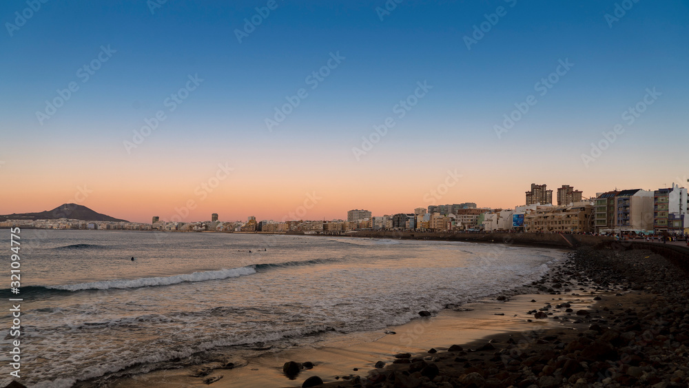sunset at the Canteras beach in Las Palmas sunset at the Canteras beach in Las Palmas