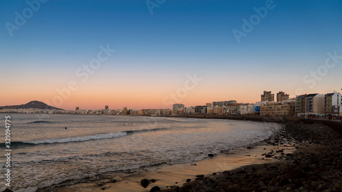 sunset at the Canteras beach in Las Palmas