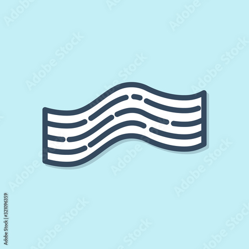 Blue line Bacon stripe icon isolated on blue background. Vector Illustration