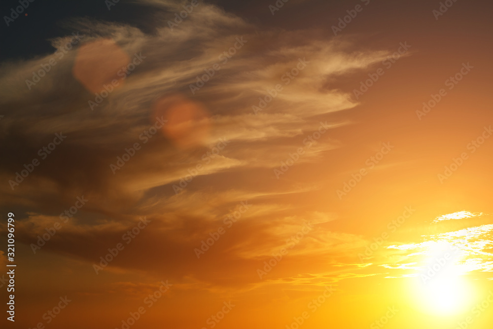 beautiful bright sunset sky with clouds