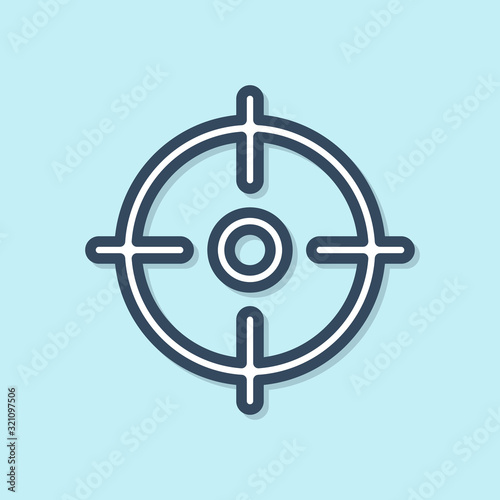 Blue line Target sport icon isolated on blue background. Clean target with numbers for shooting range or shooting. Vector Illustration