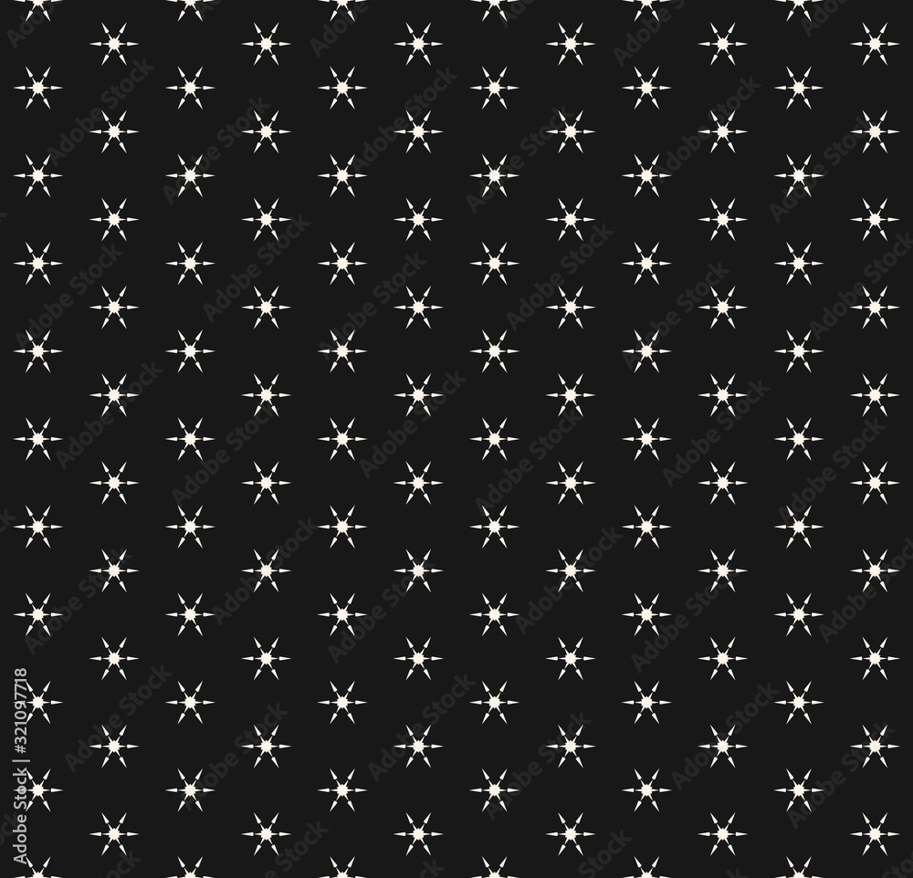 Vector snowflakes seamless pattern. Abstract minimalist black and white texture with tiny geometric floral shapes, snow flakes. Simple winter holiday background. Stylish repeatable decorative design Vector snowflakes seamless pattern. Abstract minimalist black and white texture with tiny geometric floral shapes, snow flakes. Simple winter holiday background. Stylish repeatable decorative design