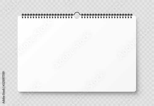 Realistic blank wall calendar. Spiral blank wall calendar mockup. Mock up with shadow on transparent backgroung - stock vector.