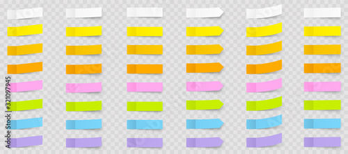 Post note colorful sticker set. Paper sticky tape with shadow. Realistic rectangle empty office blanks. Reminder lists isolated on a transparent background - stock vector.