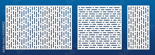 Laser cut pattern. Abstract geometric texture with lines, stripes, grid, net, lattice. Vector template for die cut, laser cutting of wood, metal, plastic, paper, engraving. Aspect ratio 3:2, 1:1, 1:2