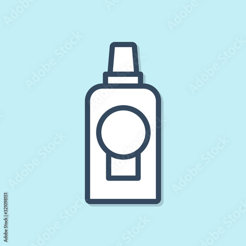 Blue line Mouthwash plastic bottle icon isolated on blue background. Liquid for rinsing mouth. Oralcare equipment. Vector Illustration