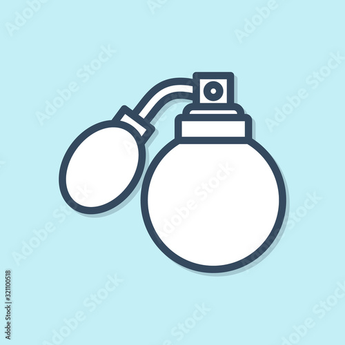 Blue line Aftershave bottle with atomizer icon isolated on blue background. Cologne spray icon. Male perfume bottle. Vector Illustration