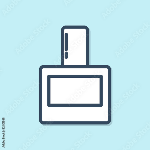 Blue line Aftershave icon isolated on blue background. Cologne spray icon. Male perfume bottle. Vector Illustration