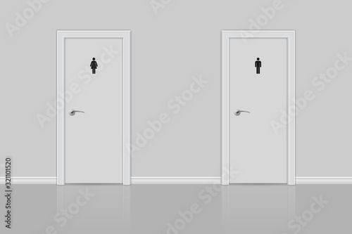 Toilet doors for male and female.