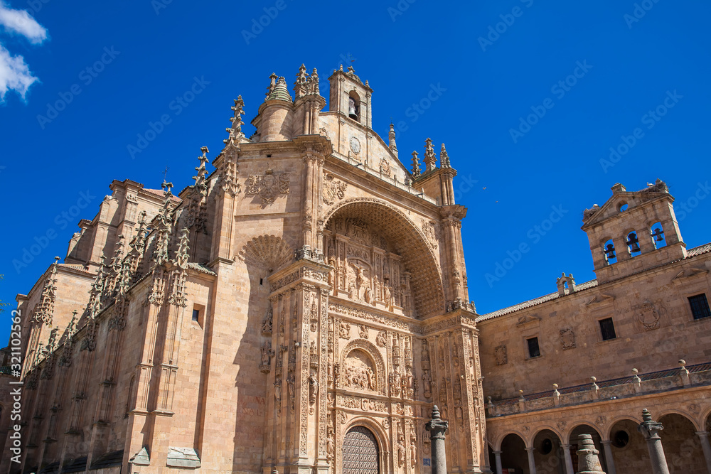 Exterior view of the historical Convent of San Esteban located in the Plaza del Concilio de Trento in the city of Salamanca built between 1524 and 1610