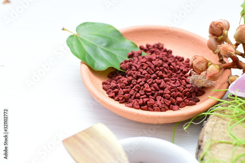 Achiote seed called Bixa orellana of America, used to flavor food