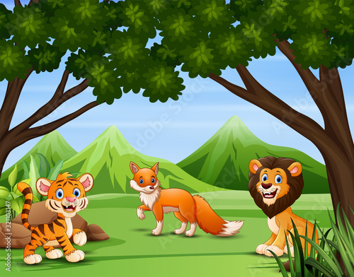 Illustration of various animals in the forest