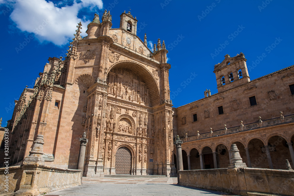Exterior view of the historical Convent of San Esteban located in the Plaza del Concilio de Trento in the city of Salamanca built between 1524 and 1610