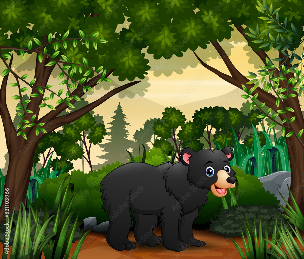 Naklejka premium Cute a bear walking in the jungle