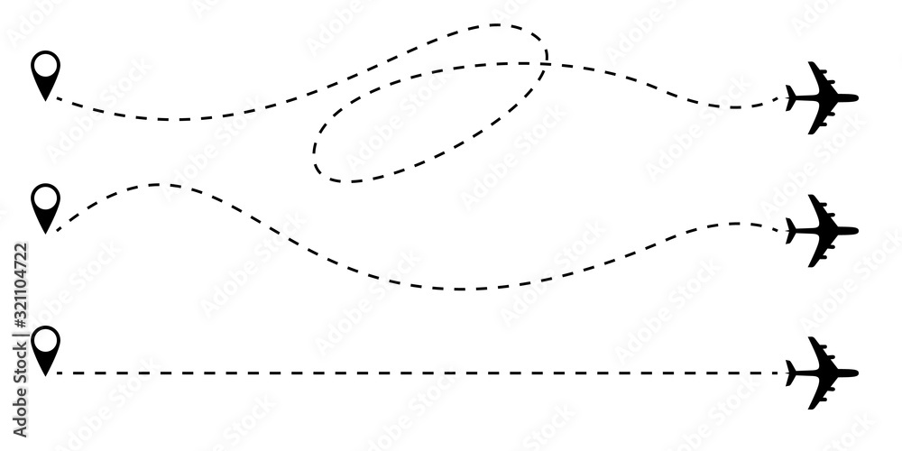 Airplane route dotted lines. Airplane route dotted lines.