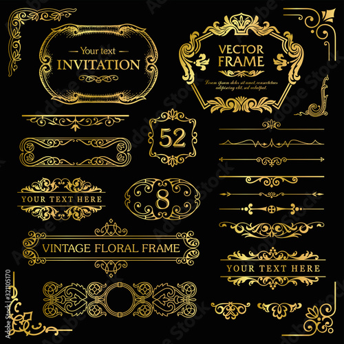 Vintage gold decorative element set