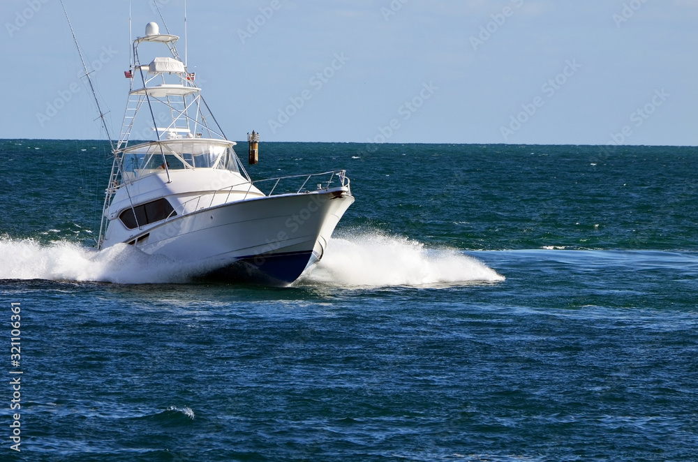 Naklejka premium Sport fishing boat with flying bridge