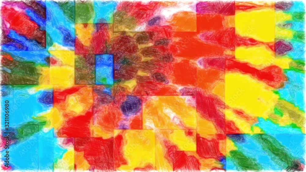 happy summer theme colorful tie dye style color splash illustration with brush stroke texture and color block mosaic ; used stop motion time lapse technique