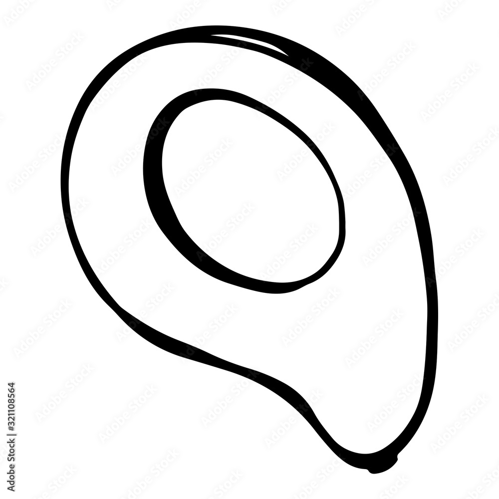 Digital illustration of a cute doodle outline avocado half with bone top view. Print for fabrics, posters, menus, restaurants, food packaging, banners, cards and invitations. Digital illustration of a cute doodle outline avocado half with bone top view. Print for fabrics, posters, menus, restaurants, food packaging, banners, cards and invitations.