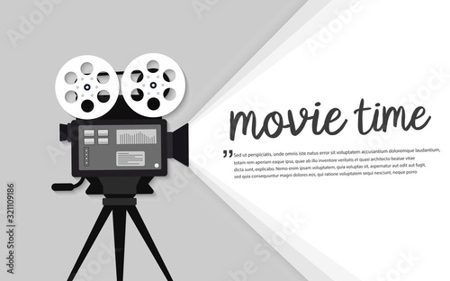 Movie time flat concept background. Cinema banner design